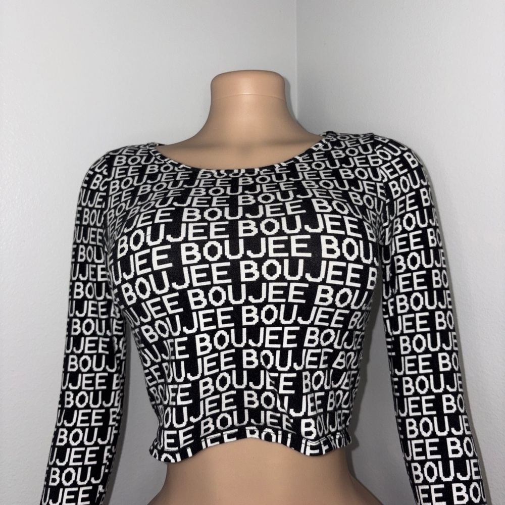Fashion Nova Black and White Graphic Crop Top